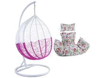 Hangstoel - roze wit - 120x106x70 cm - met kussen - gebloemd