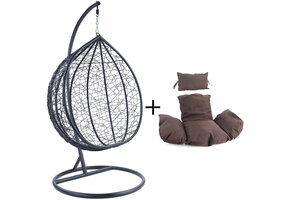 Hangstoel - zwart - 120x106x70 cm - met kussen - bruin