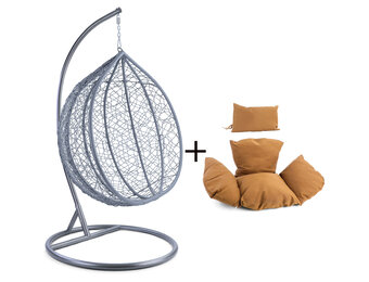 Hangstoel - grijs - 120x106x70 cm - met kussen - lichtbruin