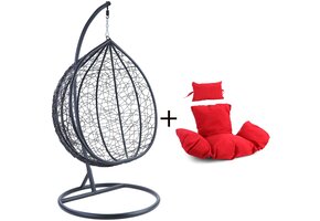 Hangstoel - zwart - 120x106x70 cm - met kussen - rood