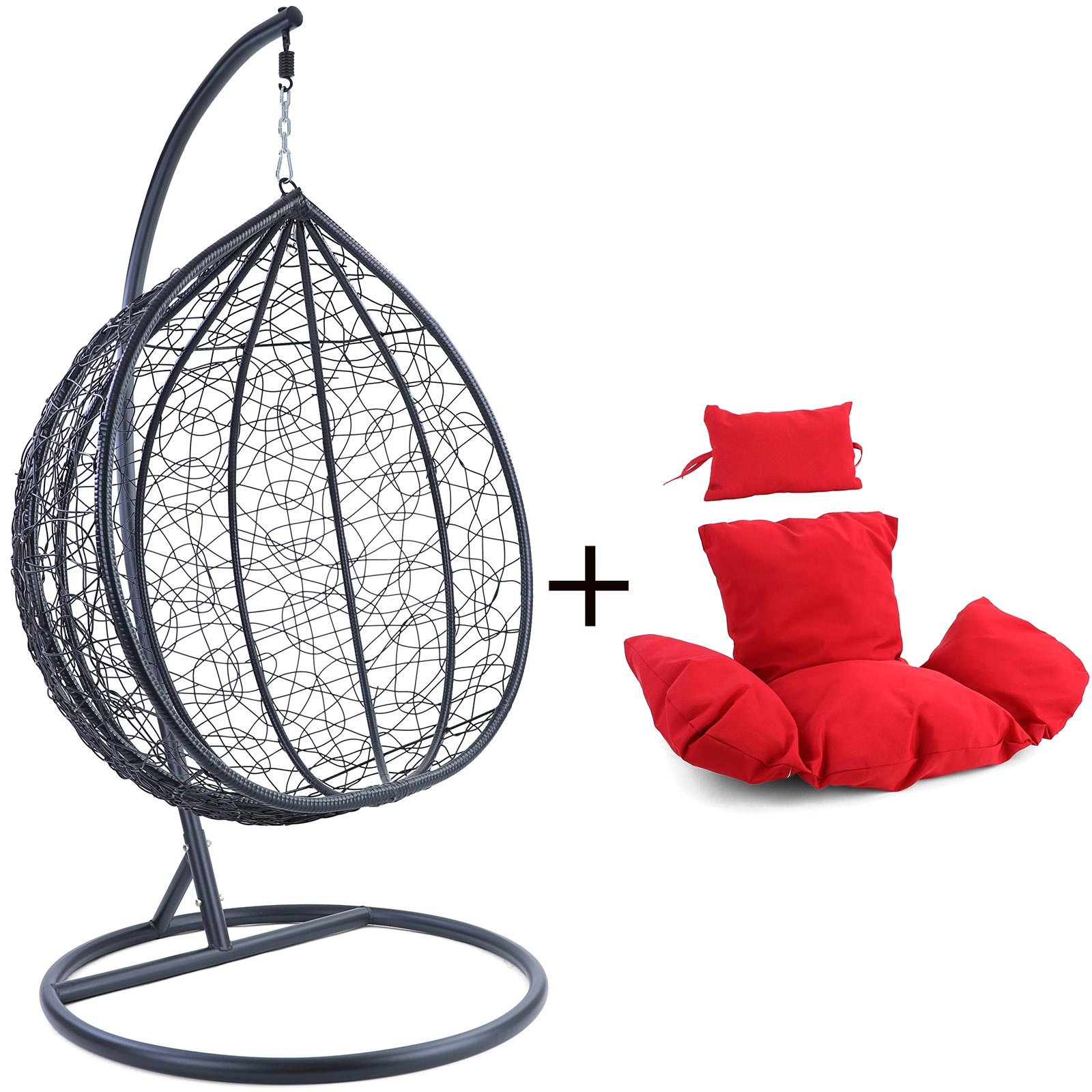 Hangstoel - zwart - 120x106x70 cm - met kussen - rood