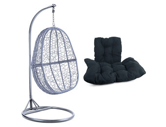 Hangstoel - zilver lichtgrijs - 90x117x60 cm - grijze kussen