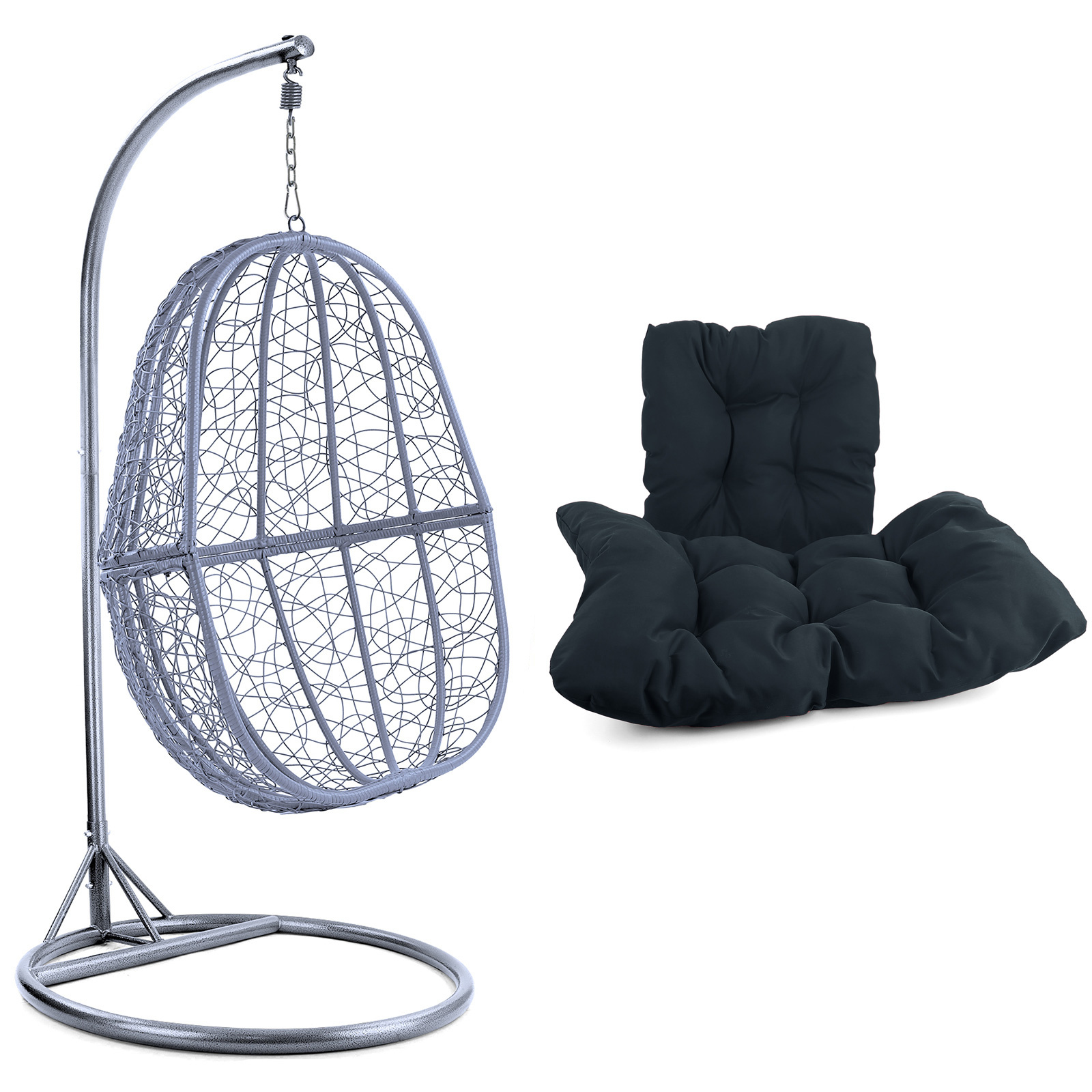 Hangstoel - zilver lichtgrijs - 90x117x60 cm - grijze kussen