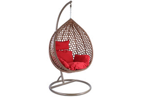 Hangstoel - bruin - 95x106x65 cm - met kussen - rood