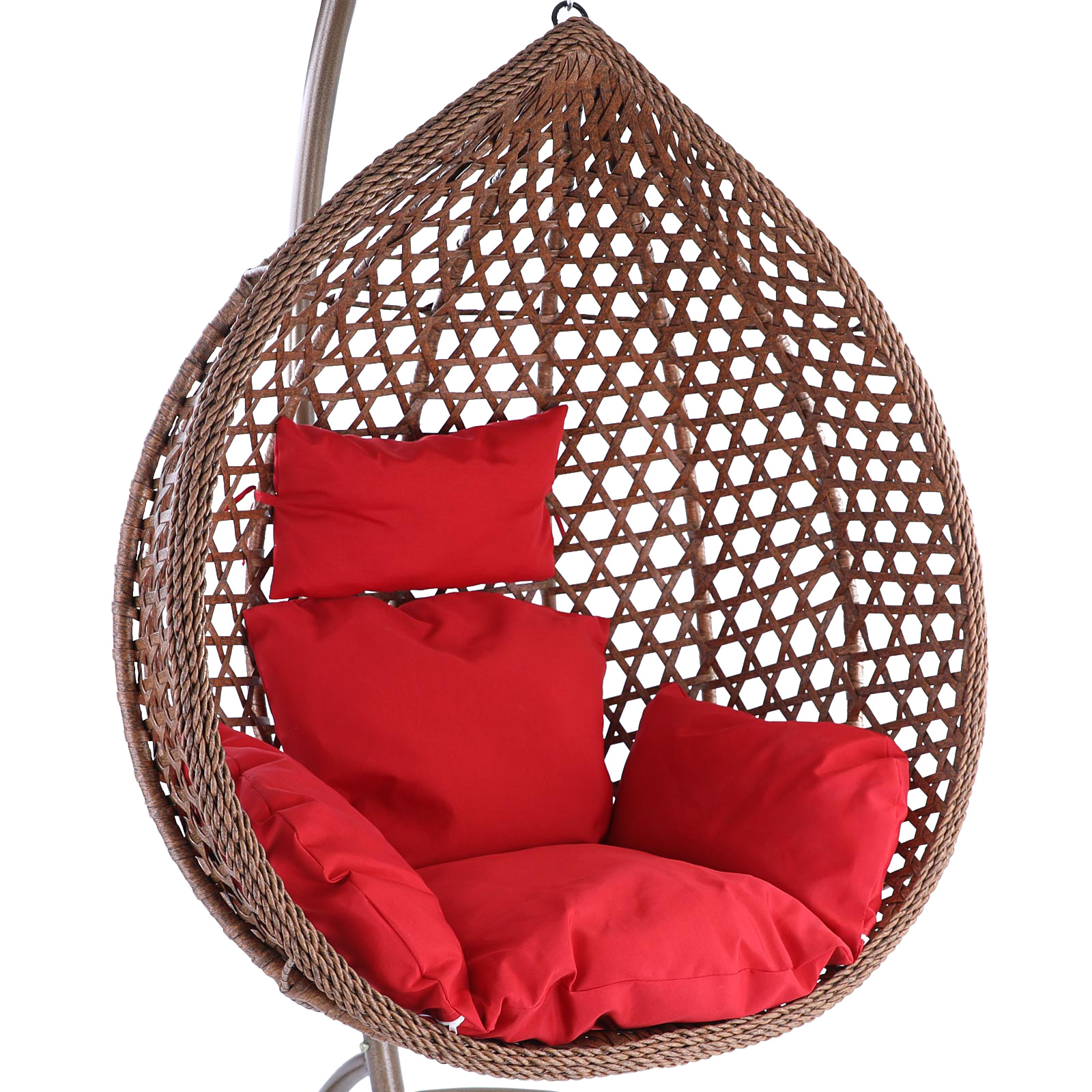 Hangstoel - bruin - 95x106x65 cm - met kussen - rood