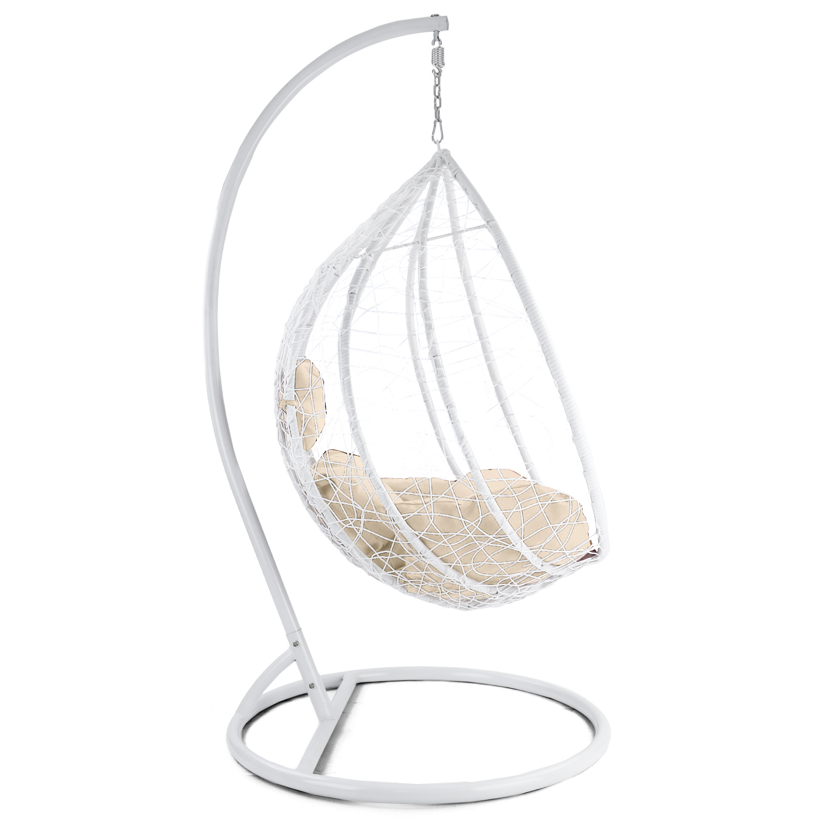 Hangstoel - wit - 120x106x70 cm - met kussen - beige