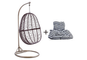 Hangstoel - bruin - 90x117x60 cm - met gestreept kussen