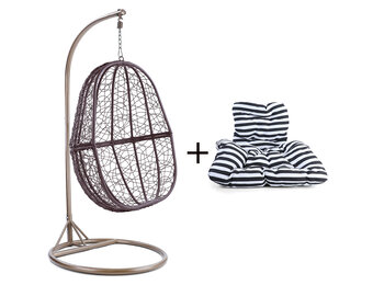 Hangstoel - bruin - 90x117x60 cm - met gestreept kussen