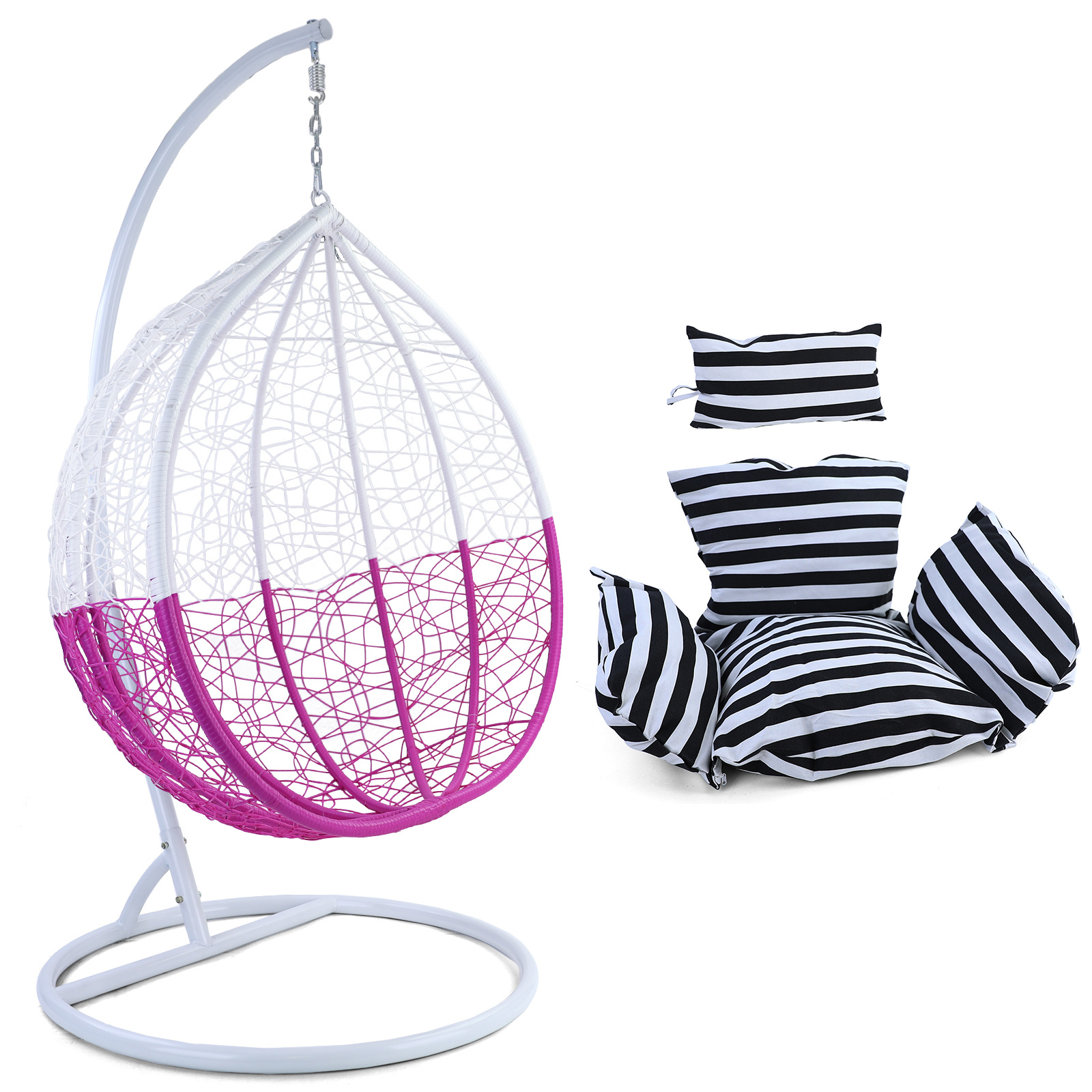 Hangstoel - roze wit - 110x95x65 cm - met gestreepte kussen