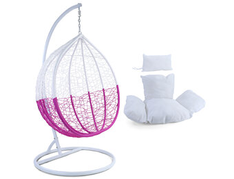 Hangstoel - roze wit - 120x106x70 cm - met kussen - wit