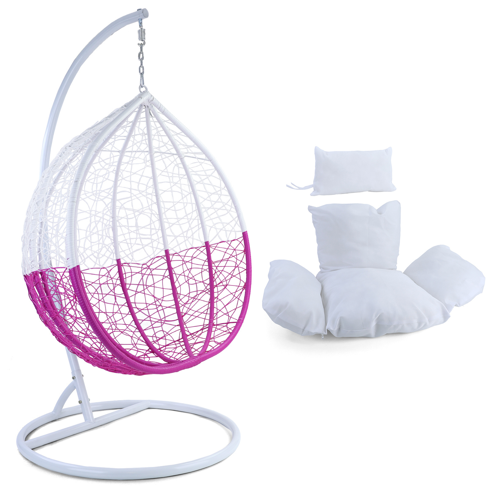 Hangstoel - roze wit - 120x106x70 cm - met kussen - wit