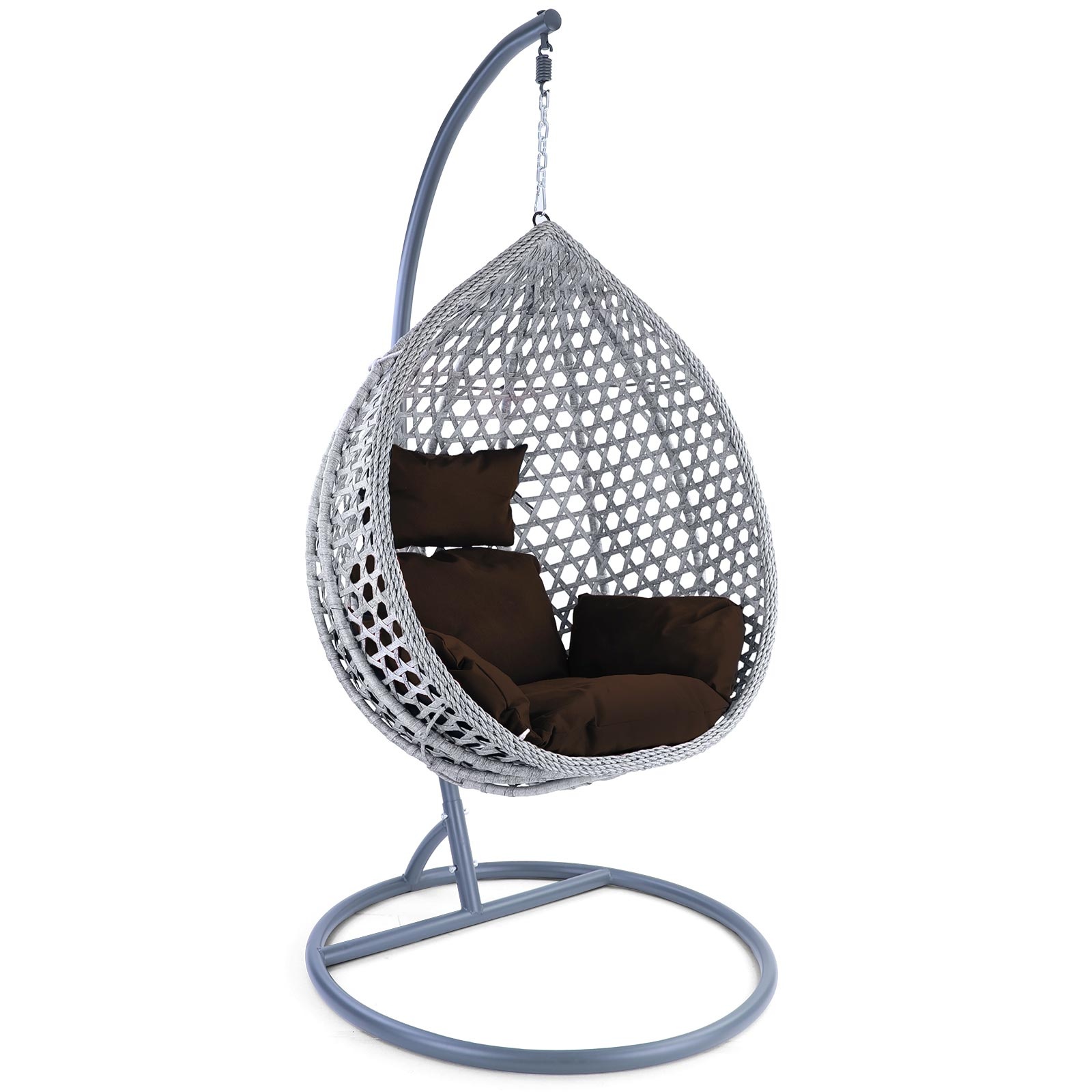 Hangstoel - grijs - 95x106x65 cm - met kussen - donkerbruin
