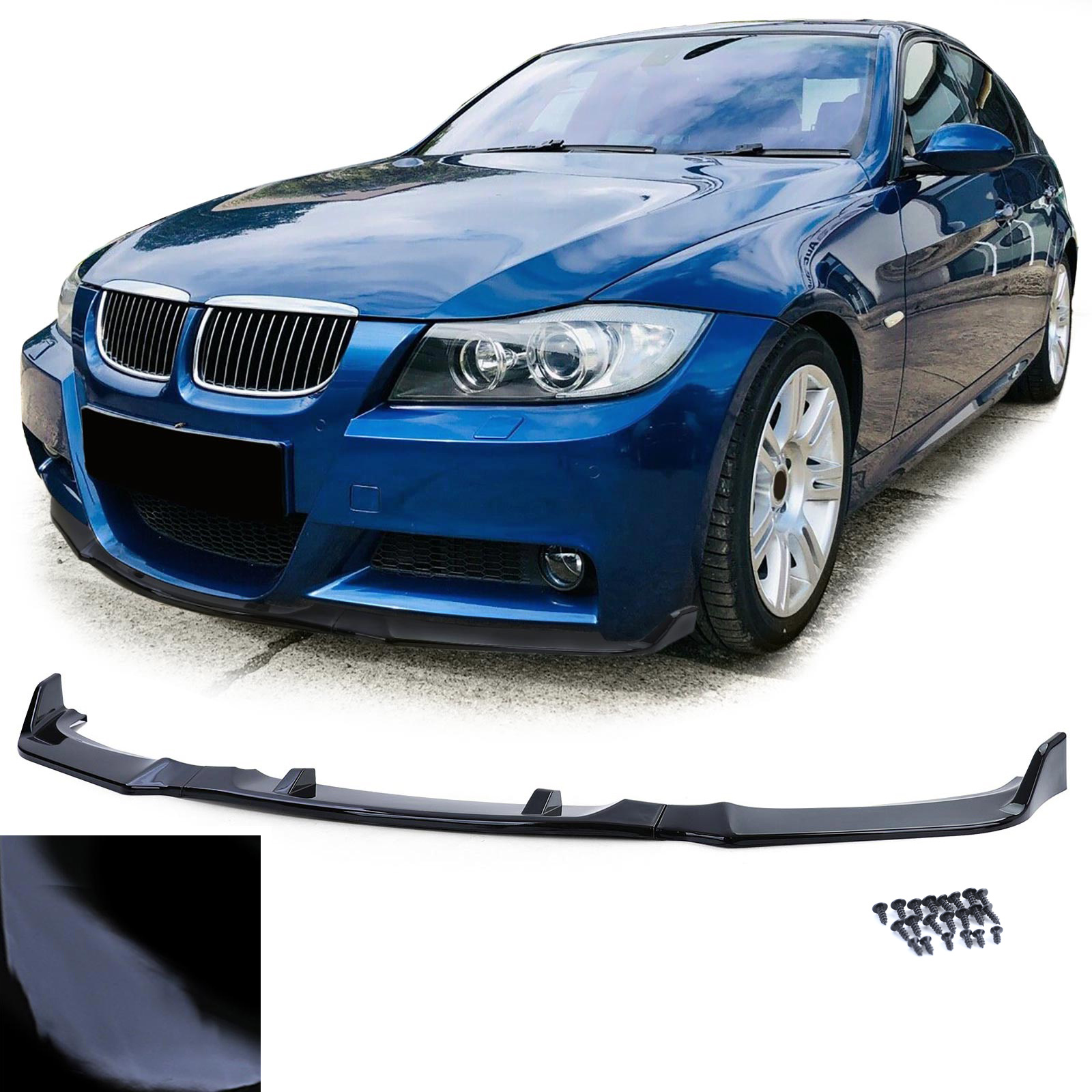 Spoiler - voorspoiler lip geschikt voor BMW 3 serie type-E90 E91 / Sedan / Touring 2005-2008 - glanzend zwart
