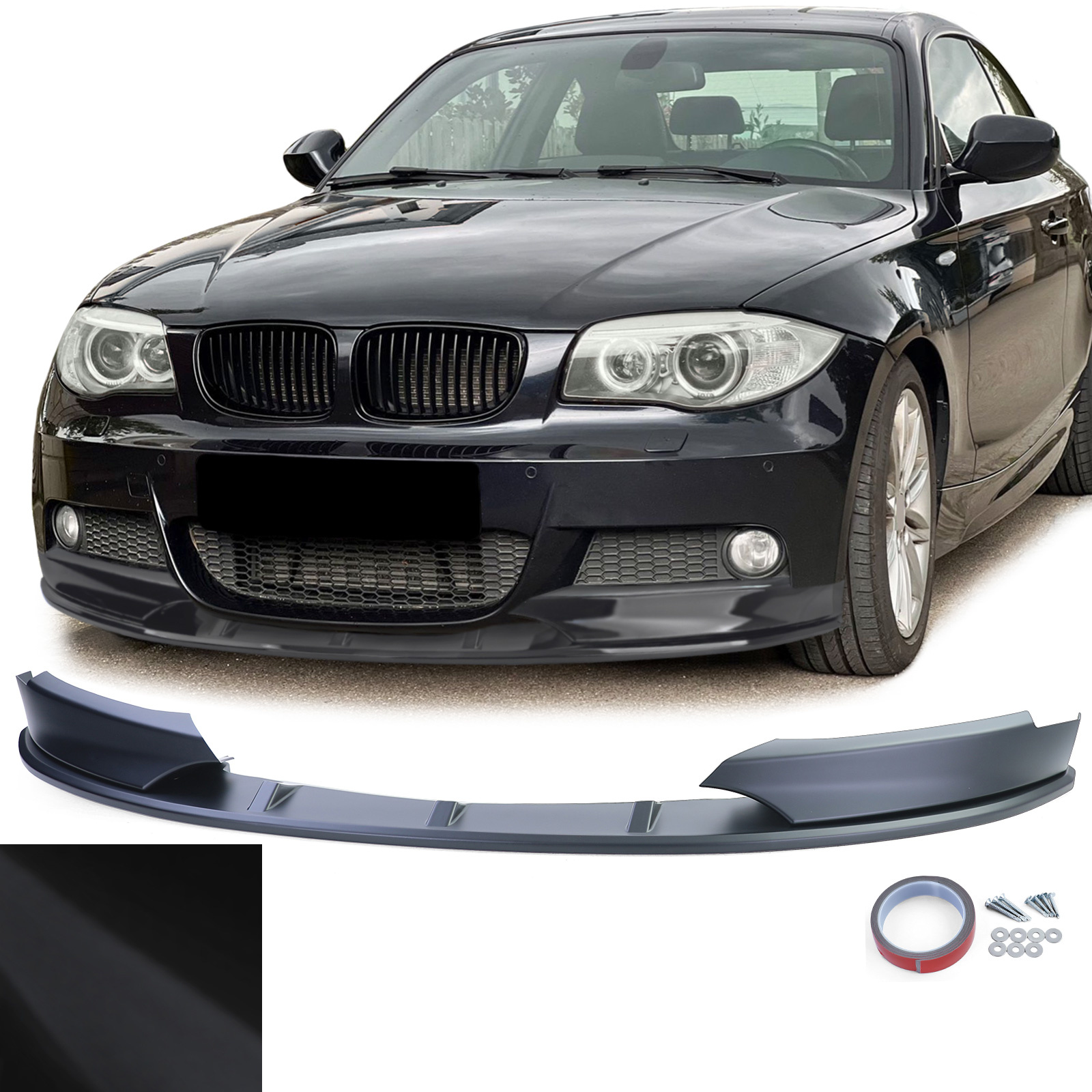 Spoiler - voorspoiler lip - BMW 1 serie type-E82 E88 / Coupé / Cabrio 2011-2013 - matte zwart