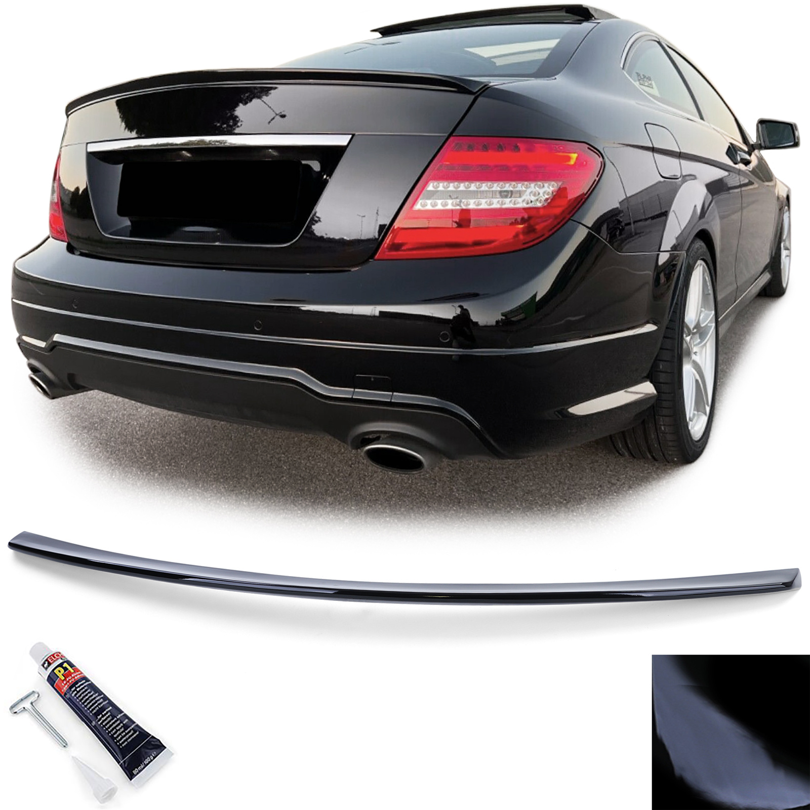 Spoiler - achterspoiler lip - voor Mercedes C Klasse type-C204 / Coupé 2011-2014 - glanzend zwart