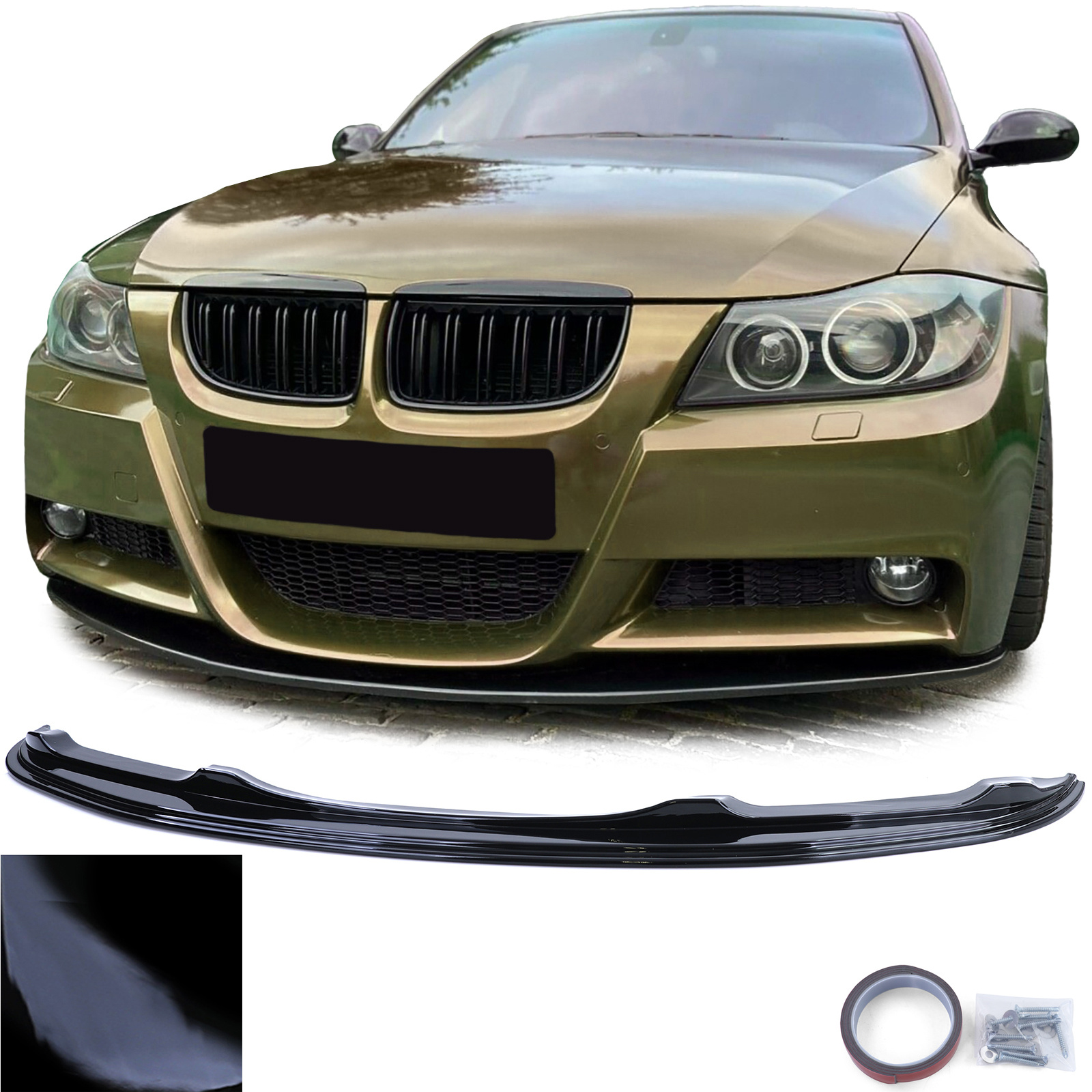 Spoiler - voorspoiler - voor BMW 3-serie E90 E91Sedan / Touring 2005-2008 - glanzend zwart