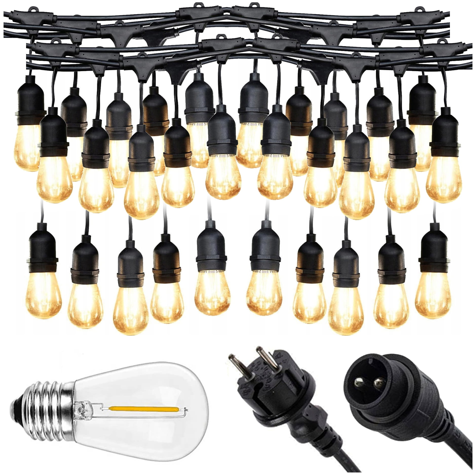 Prikkabel - 15M - inclusief 30 lampen - IP44 - 2700K warm wit