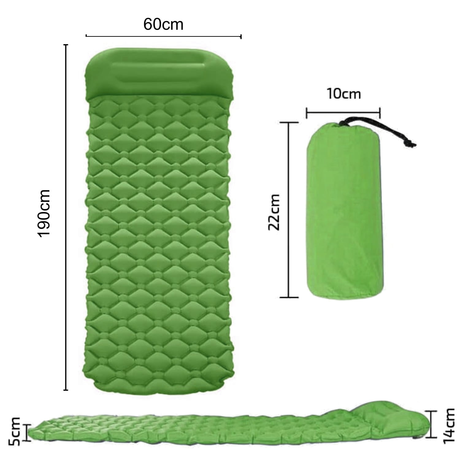 Slaapmat - thermomat - 190x60x5cm - ingebouwde pomp - groen