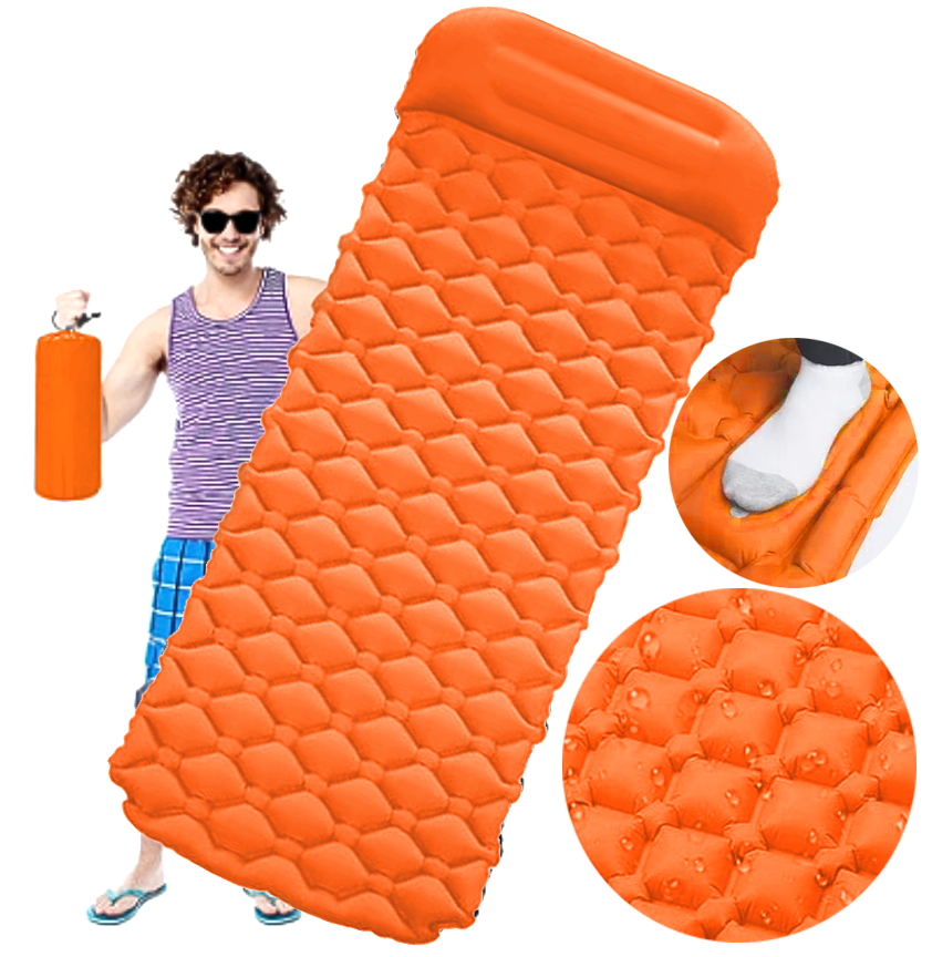 Slaapmat - thermomat - 190x60x5cm - ingebouwde pomp - oranje