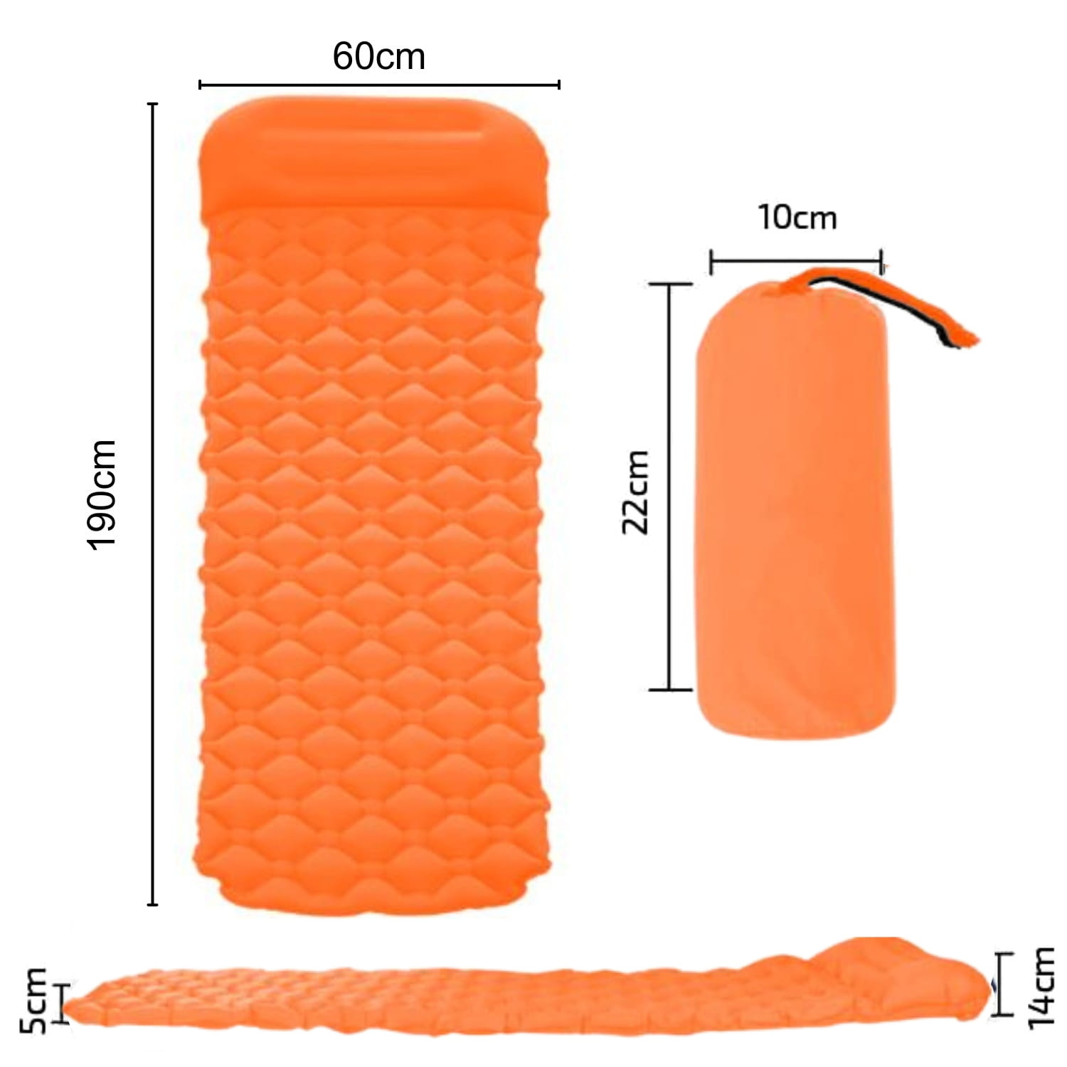 Slaapmat - thermomat - 190x60x5cm - ingebouwde pomp - oranje