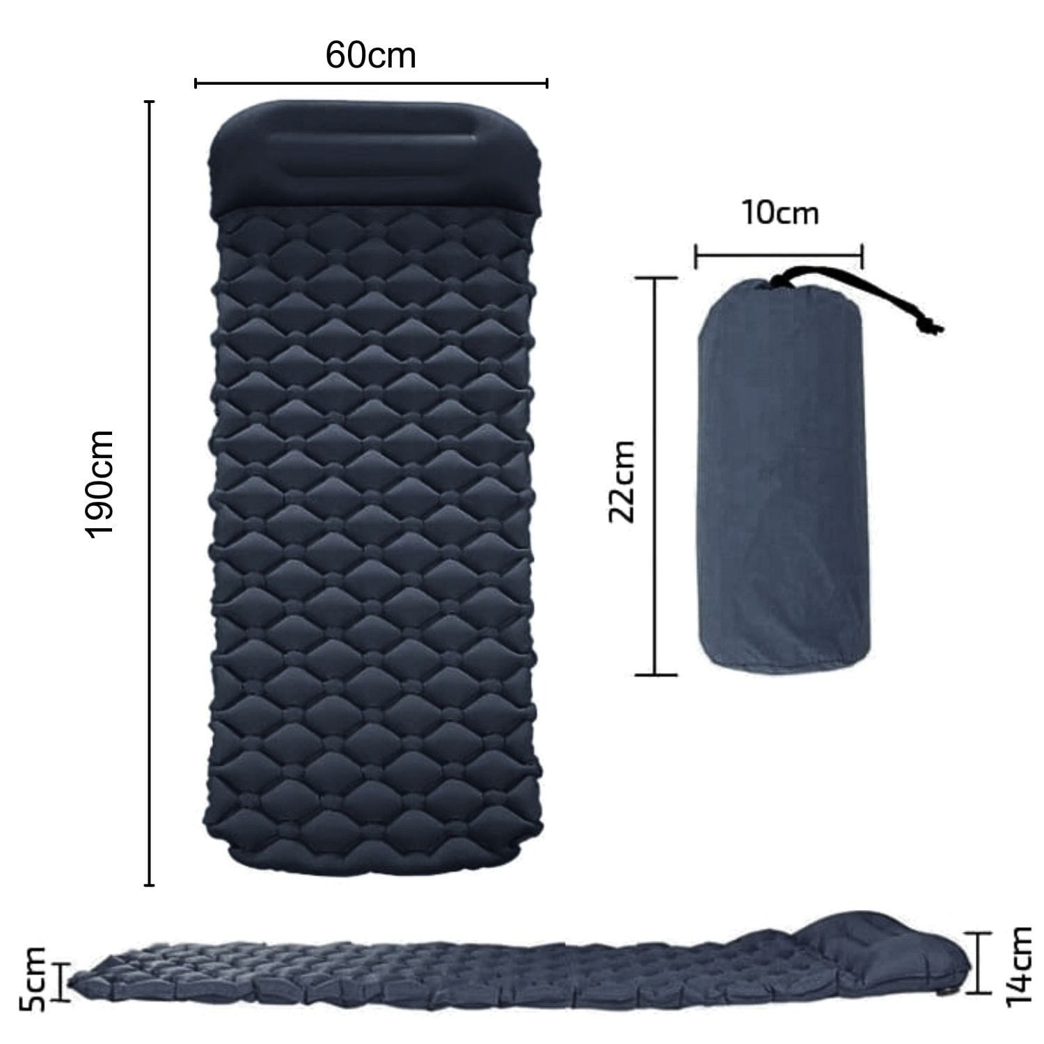 Slaapmat - 190x60x5cm - ingebouwde pomp - marineblauw