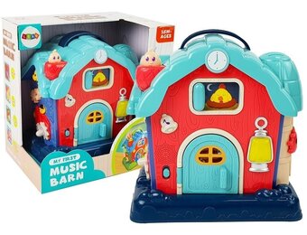 Boerderij speelgoed - 18x13x18 cm - met geluid - rood, blauw