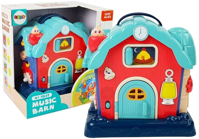 Boerderij speelgoed - 18x13x18 cm - met geluid - rood, blauw