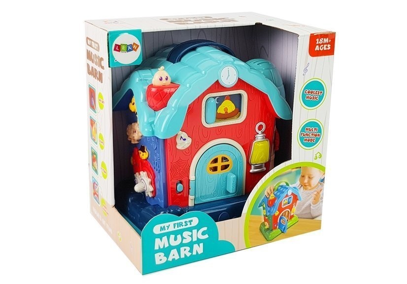 Boerderij speelgoed - 18x13x18 cm - met geluid - rood, blauw