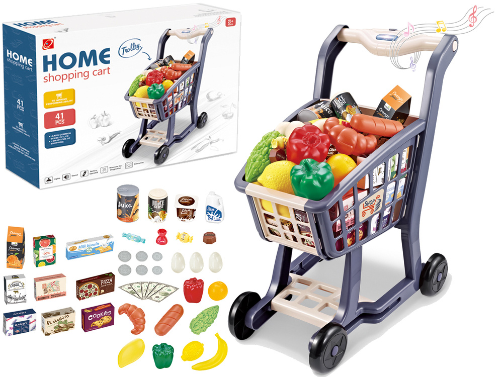 Speelgoed boodschappen - met winkelwagen 44x30x50 cm - 41-delig