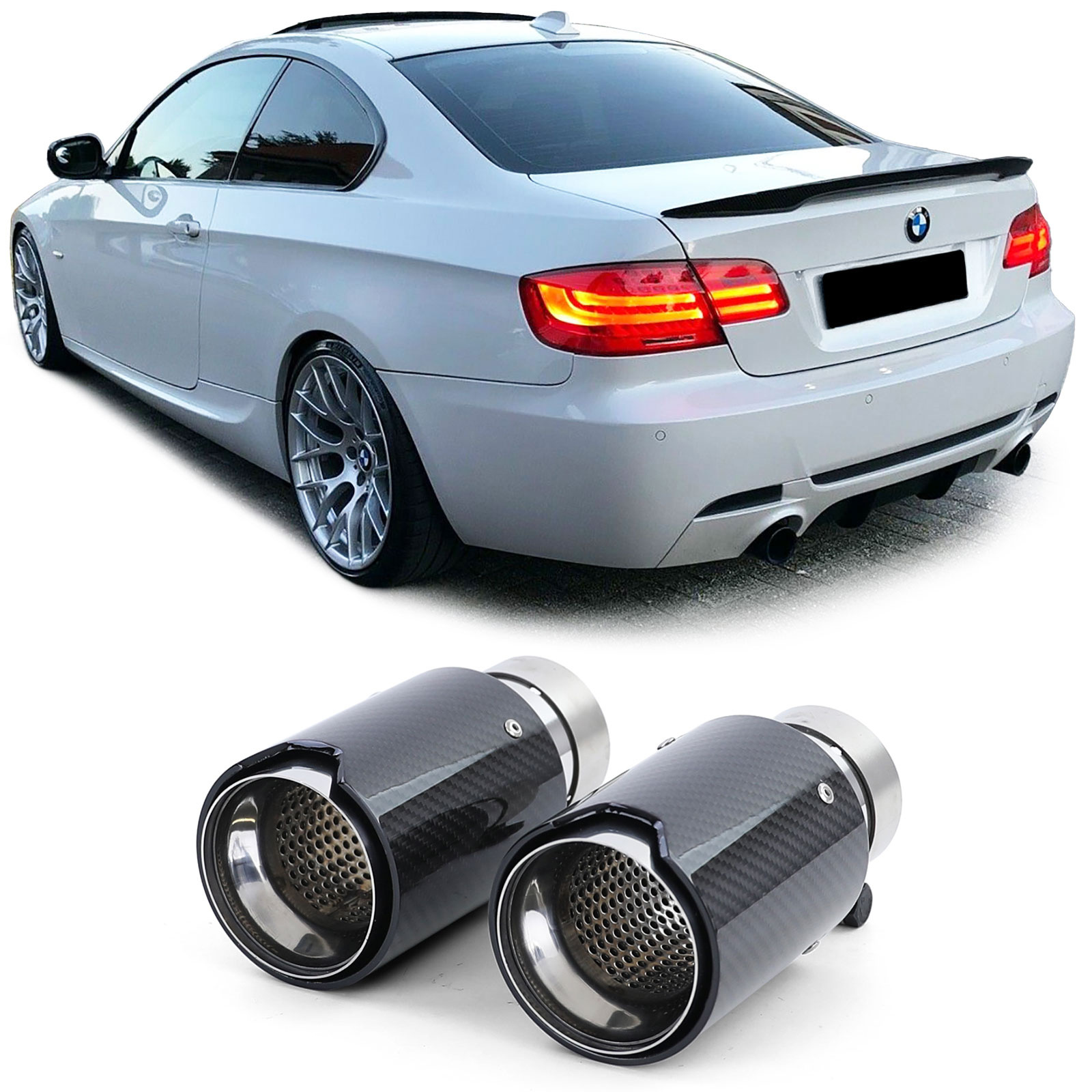 Uitlaatpijpen - voor BMW modellen serie-E en F - ⌀ 60x64 mm - zwart
