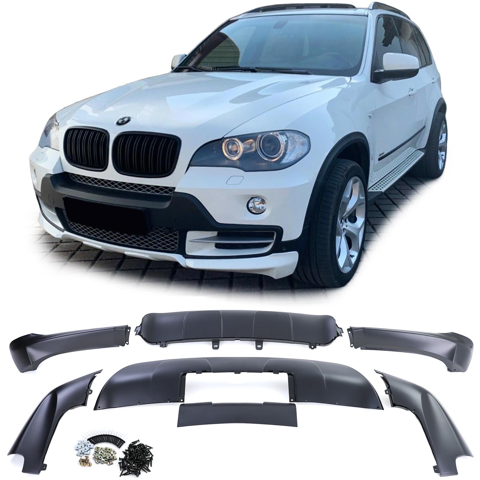 spoiler set - voor BMW X5 type-E70 2007-2010 - voor- en achterbumper - 3-delig - zwart