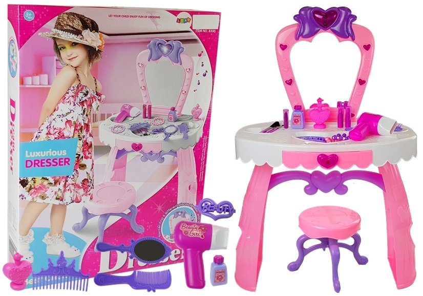 Kaptafel kind - met muziek en lichtjes - 45x30x74 cm - roze wit