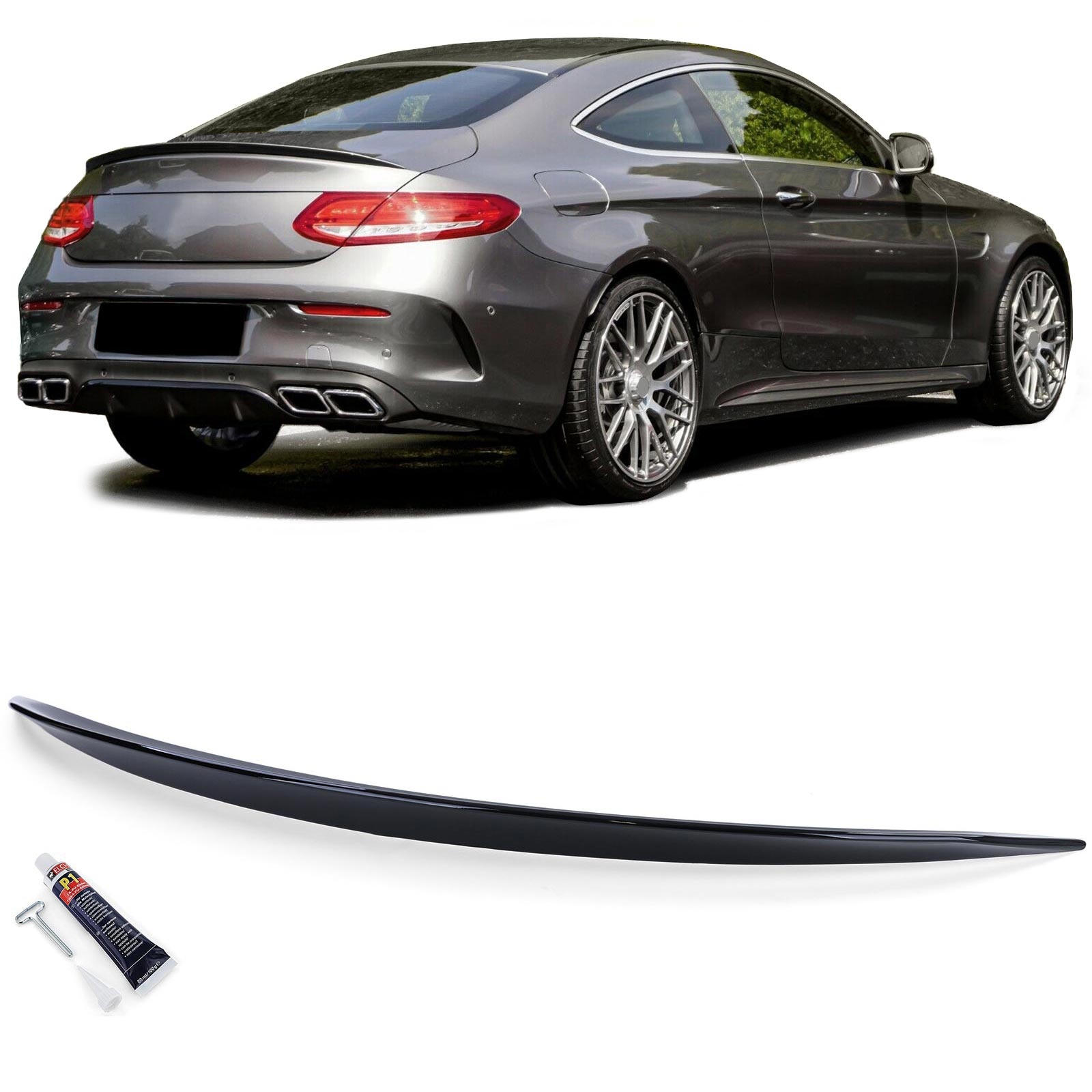 Spoiler - achterspoiler lip geschikt voor Mercedes C Klasse type-C205 2015 - glanzend zwart