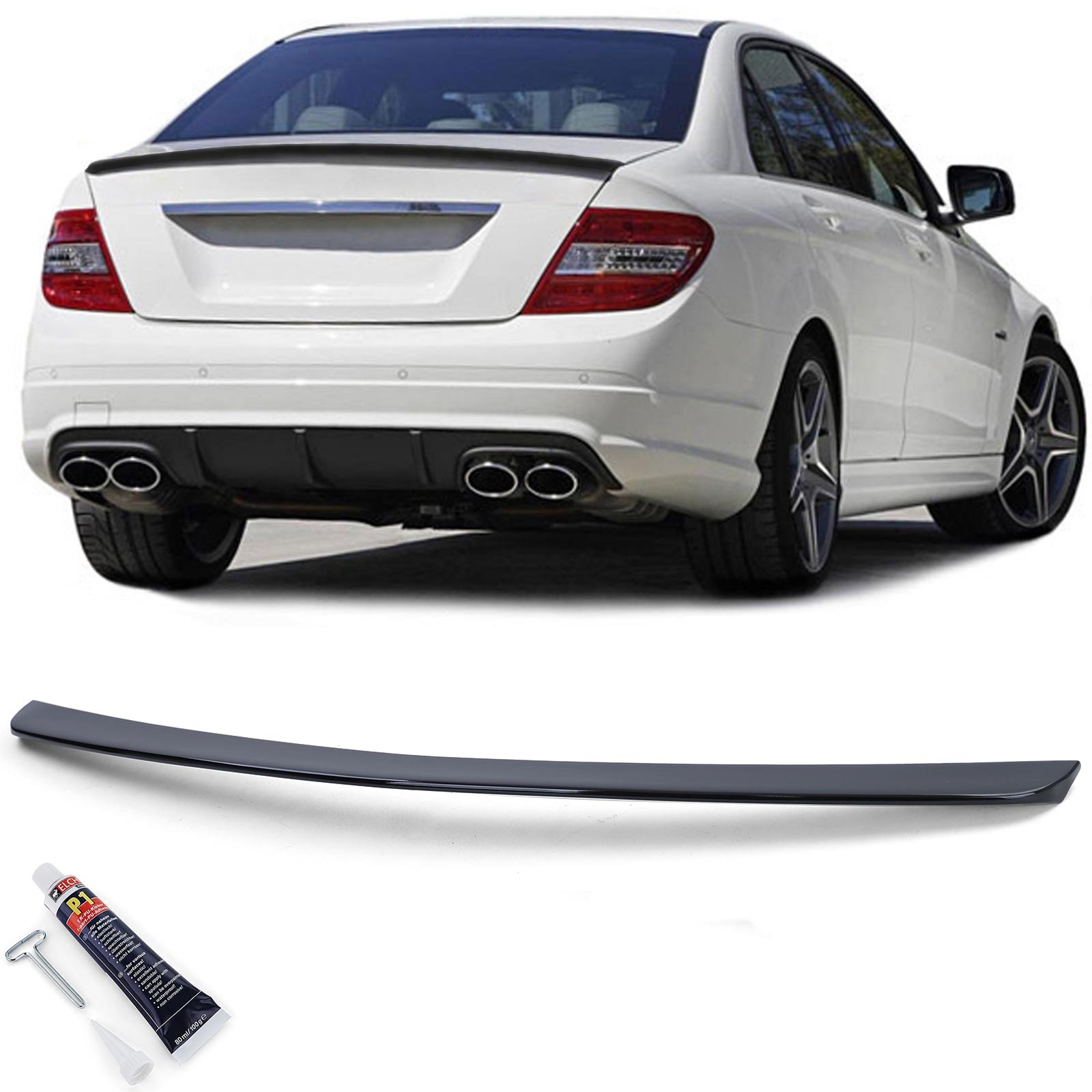 Spoiler - achterspoiler lip - voor Mercedes C Klasse type-W204 2007-2014 - glanzend zwart