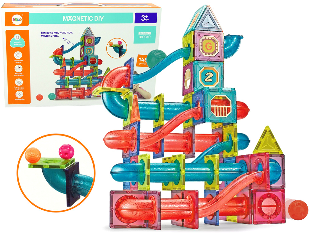 Magneet speelgoed - knikkerbaan - 145 elementen - meerkleurig