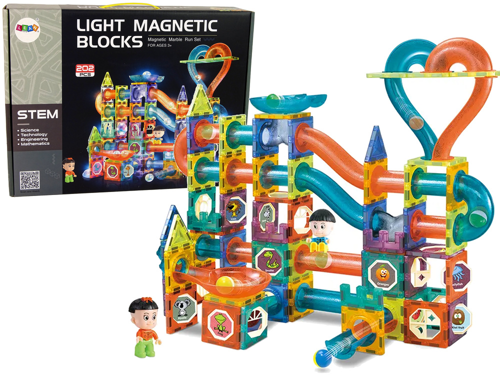 Knikkerbaan - 202 elementen - magnetische blokken - LED verlichting