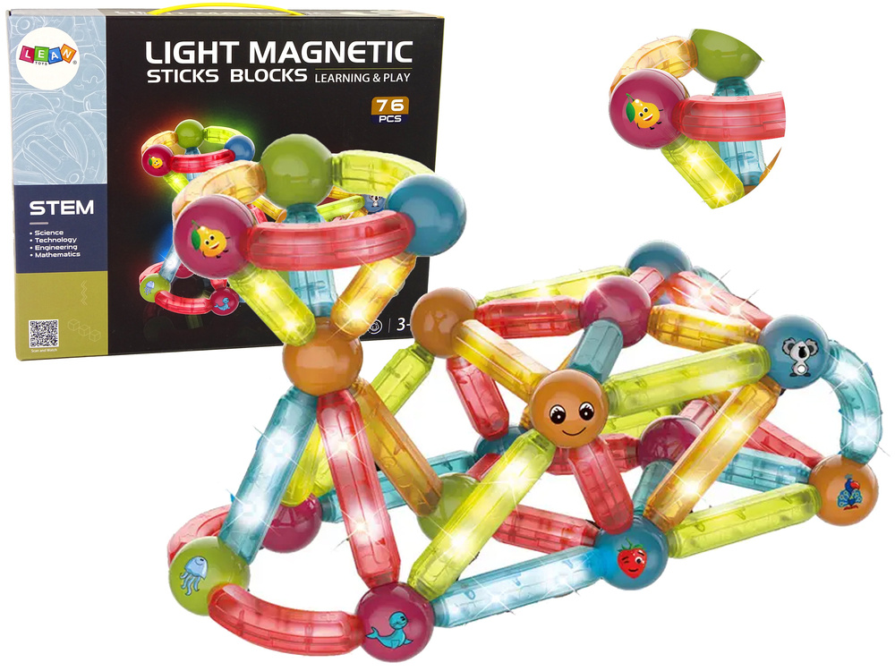 Magneet speelgoed - 76 elementen - 8x2x2 cm - LED verlichting