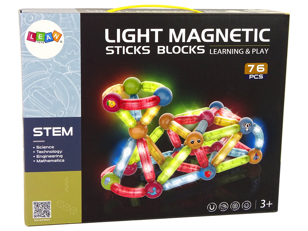 Magneet speelgoed - 76 elementen - 8x2x2 cm - LED verlichting