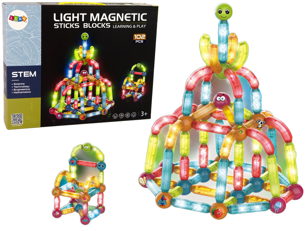 Magneet speelgoed - 102 elementen - 8x2x2 cm - LED verlichting