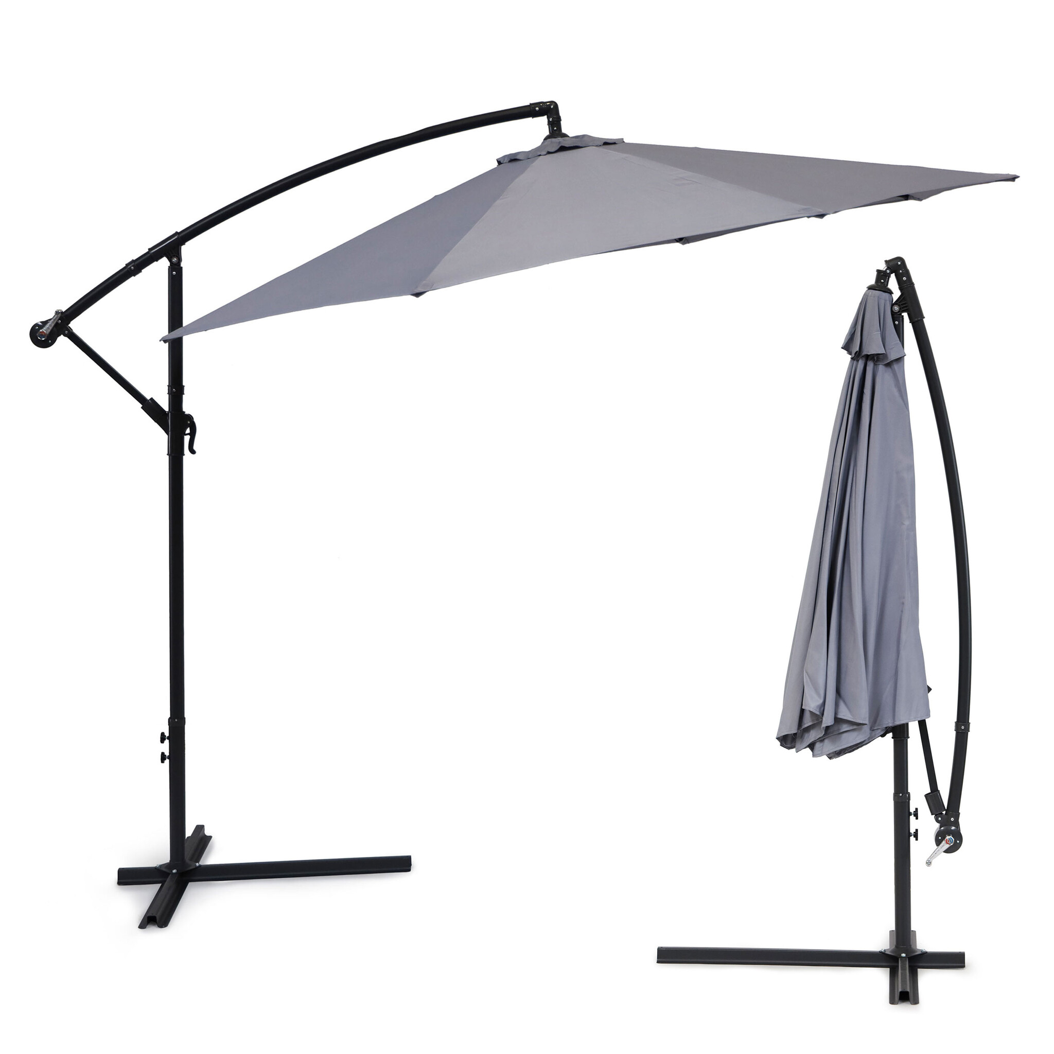 Zweefparasol - zwengelmechanisme - 300 cm - grijs