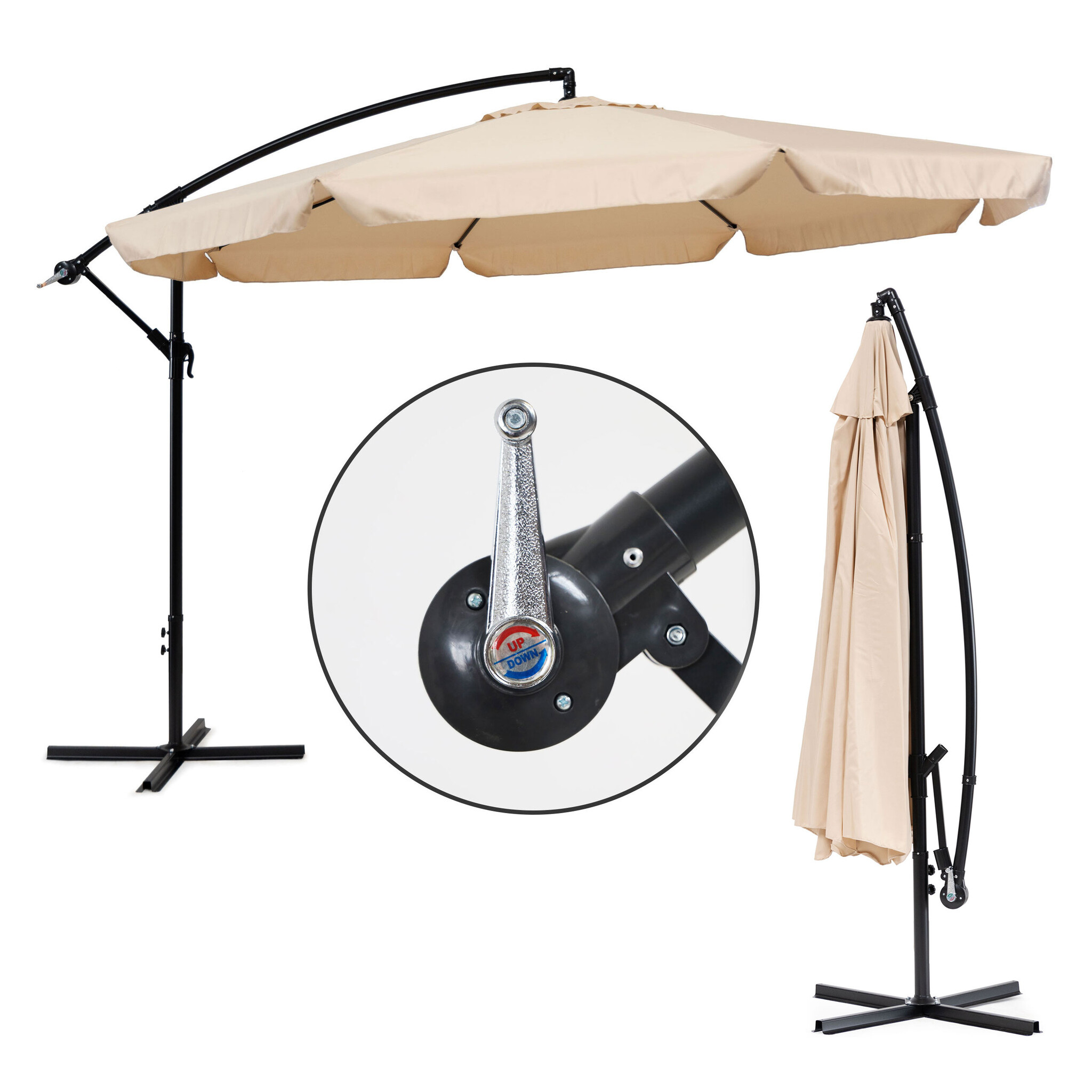 Zweefparasol - zwengelmechanisme - 340 cm - beige