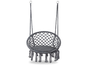 Hangstoel - 35x80x63 cm - met kussen - grijs - katoen