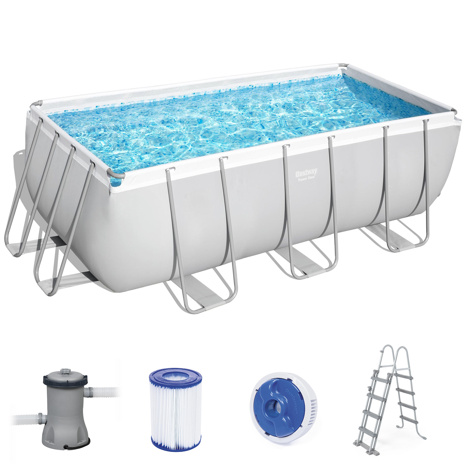Bestway zwembad - 412x201x122cm - met filterpomp & trap - grijs