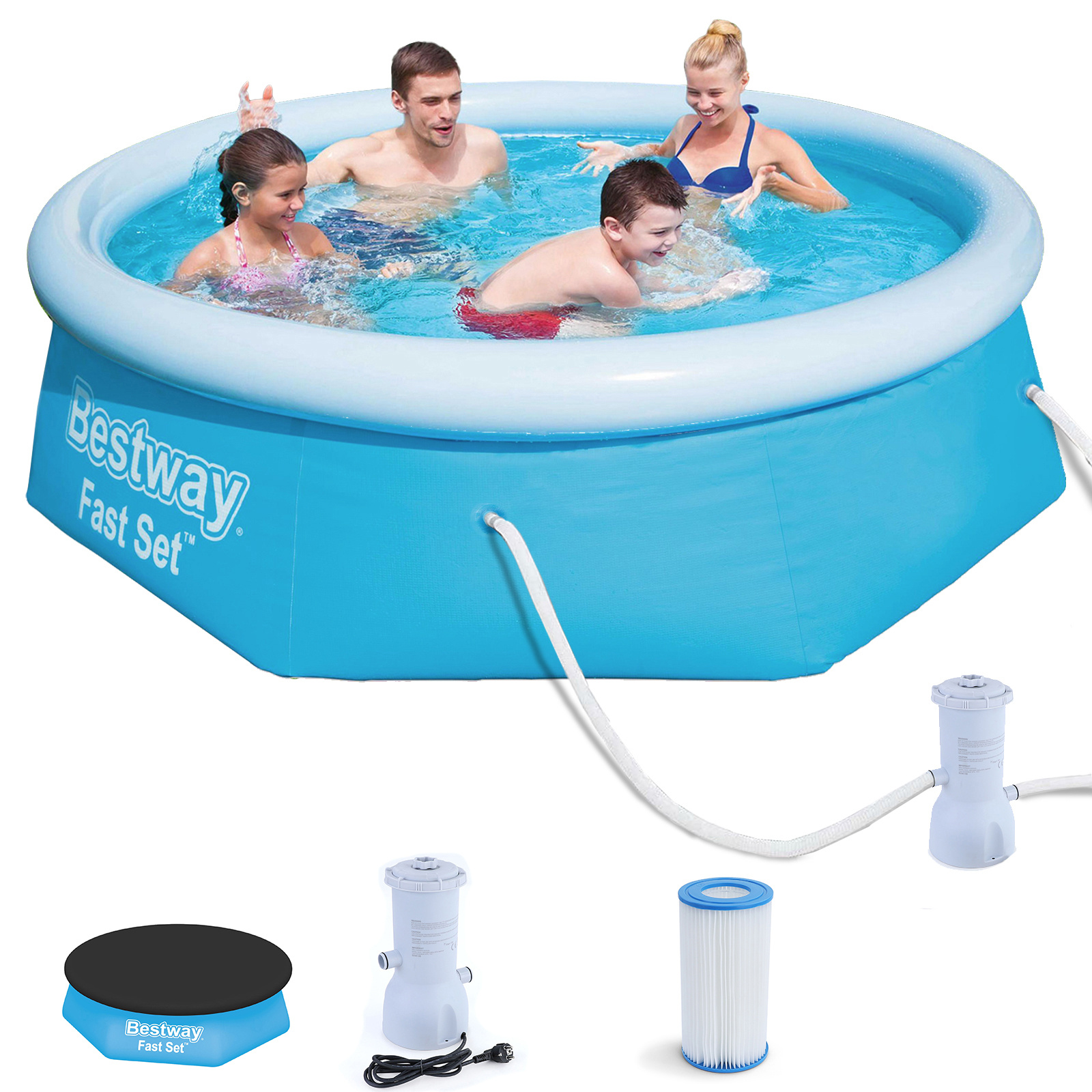 Bestway zwembad - Fast Set - ⌀ 244cm - met pomp en afdekzeil