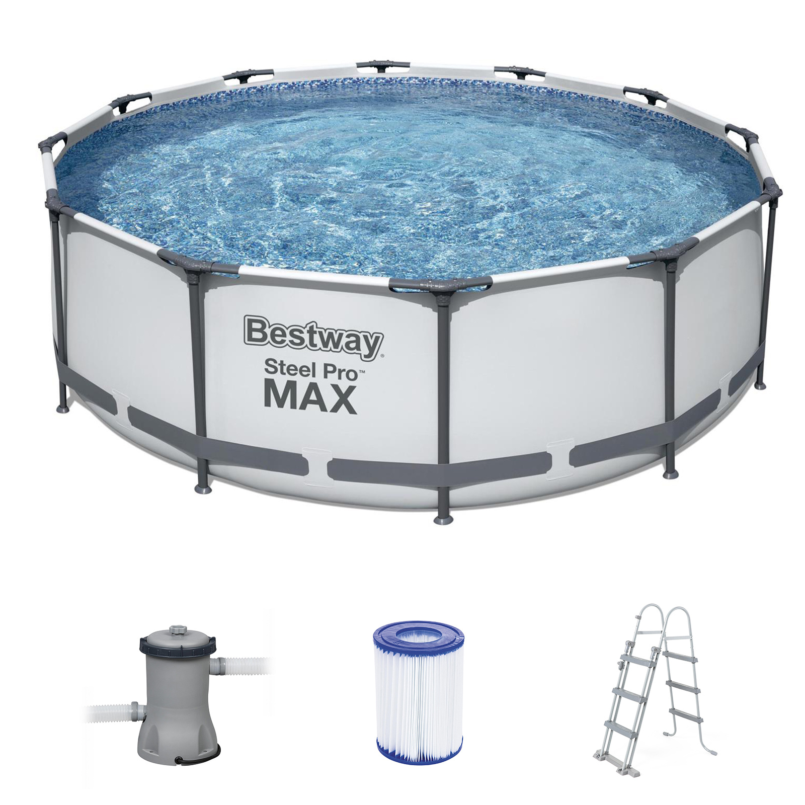 Bestway zwembad - ⌀ 366x100 cm - met filterpomp en trap - wit
