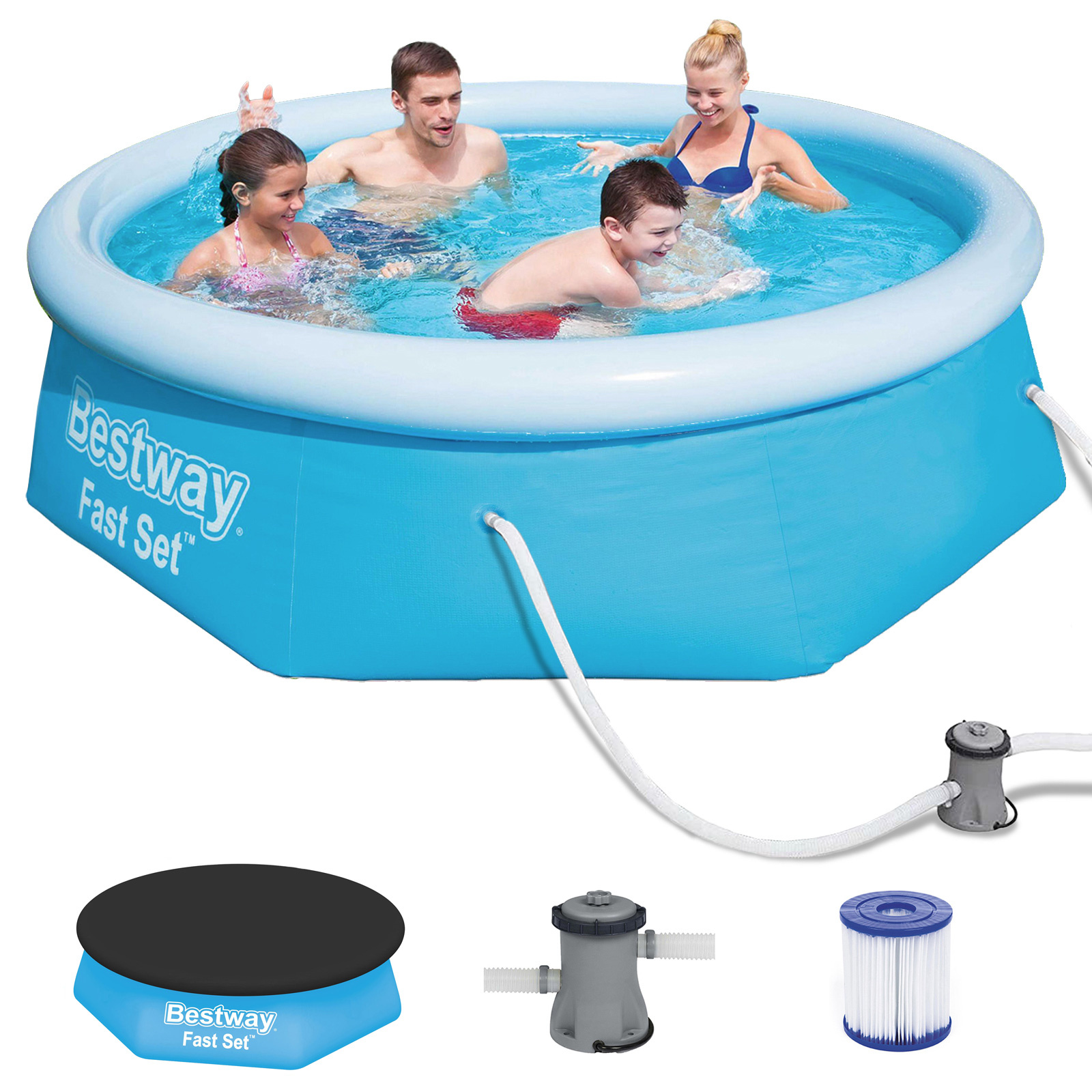 Bestway zwembad Fast Set - ⌀244cm - met filterpomp & afdekzeil