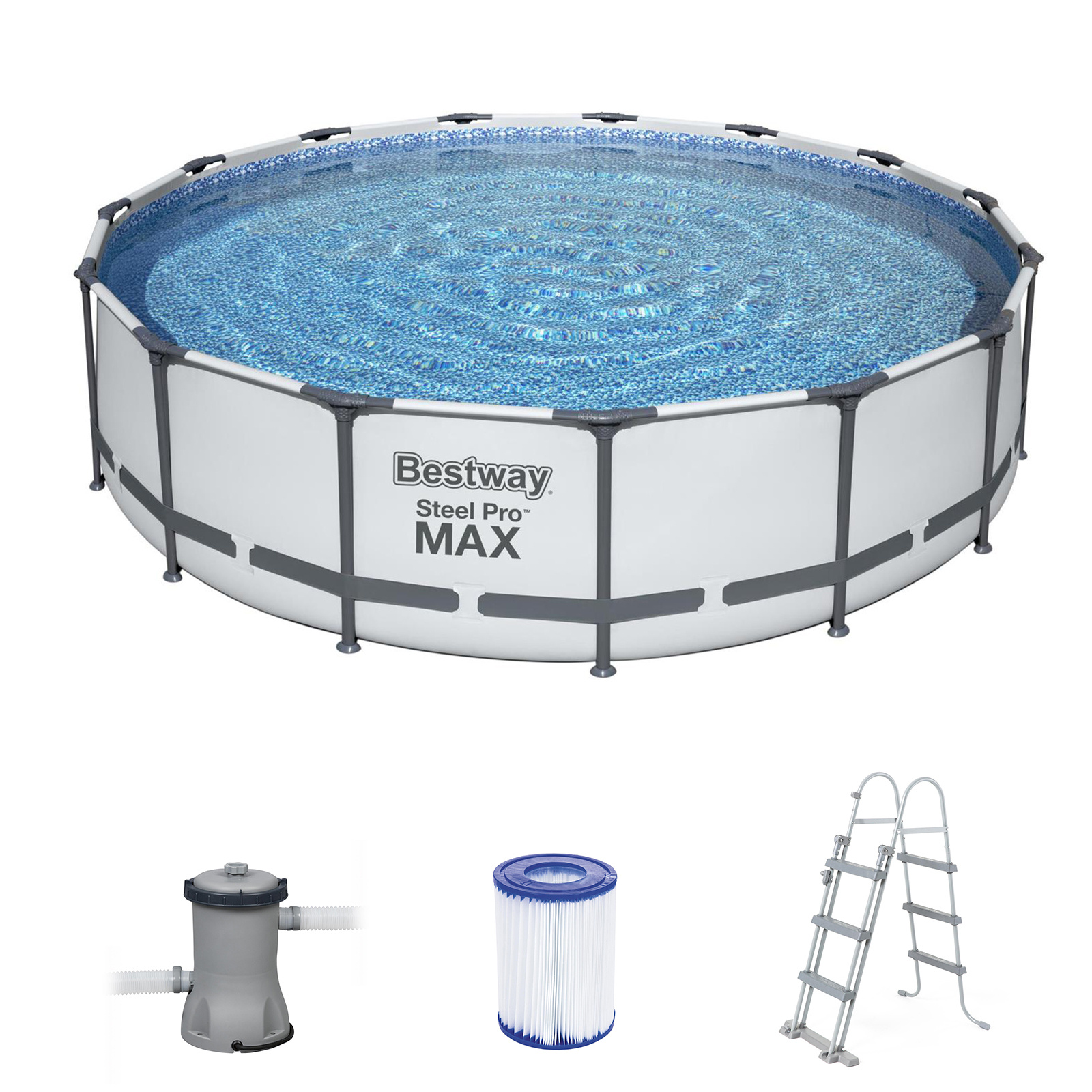 Bestway zwembad - ⌀ 457x107 cm - met filterpomp en trap - wit