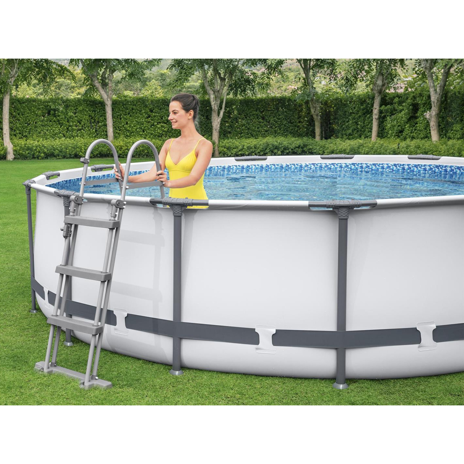 Bestway zwembad - ⌀ 457x107 cm - met filterpomp en trap - wit