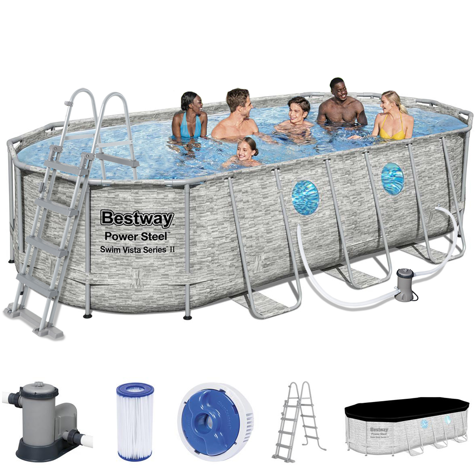 Bestway zwembad - Power Steel - 549x274x122cm - met raampjes