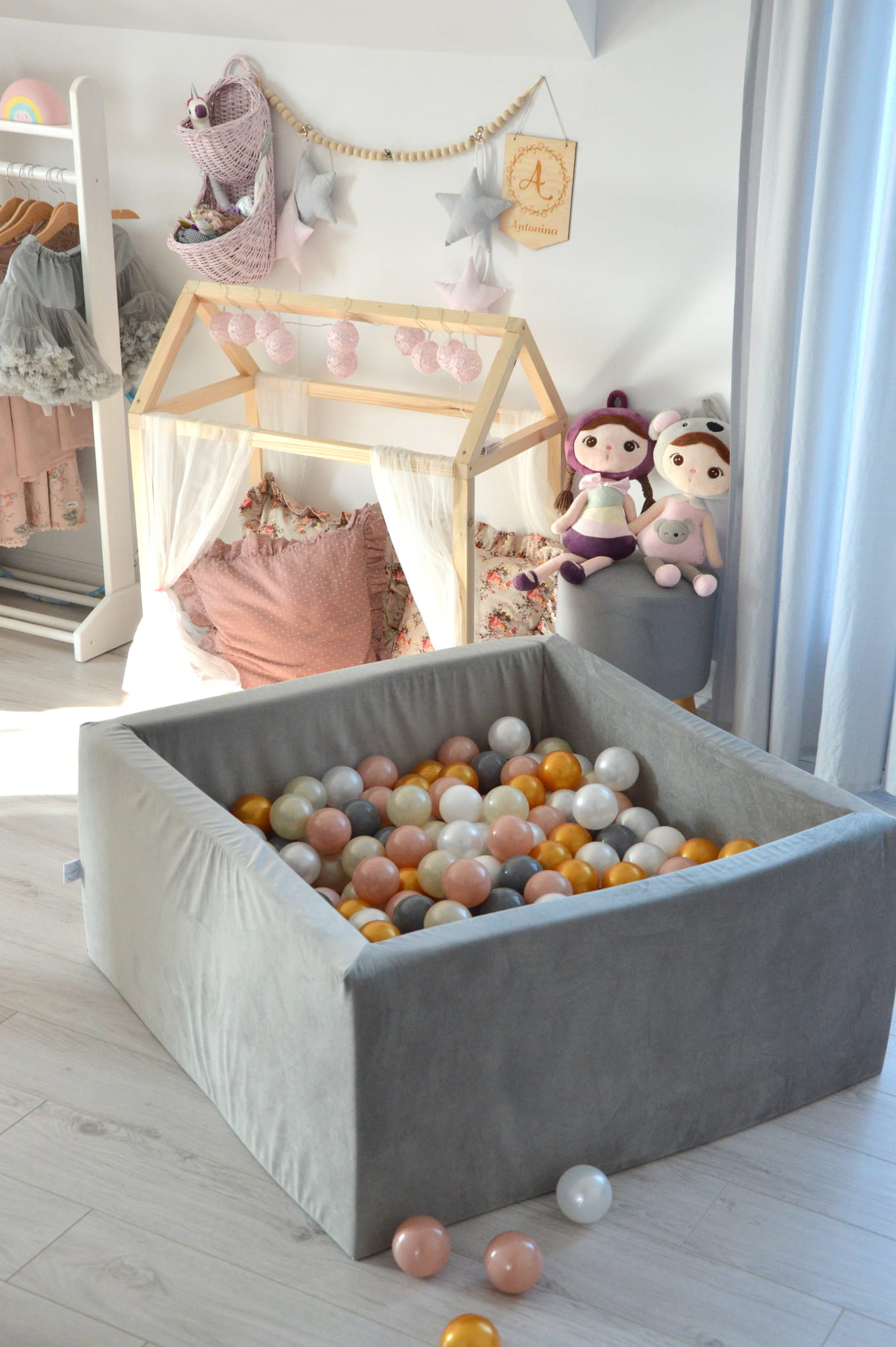 Ballenbak - zonder ballen - 110x110x40 cm - vierkant - grijs